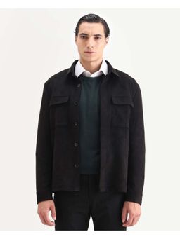 Rare Rabbit - Delk-25 Black Collared Neck Relaxed Plain Jacket