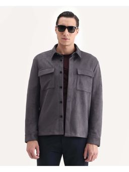 Rare Rabbit - Delk-25 Grey Collared Neck Relaxed Plain Jacket