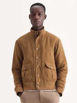 Rare Rabbit - Deuce Brown Polyester Plain Regular Fit Full Sleeve Ribbed Collar Jacket