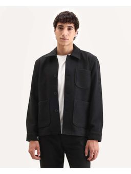 Rare Rabbit - Pufco-T Black Collared Neck Regular Plain Jacket