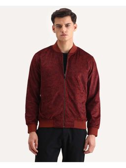 Rare Rabbit - Suede Red Mandarin Collar Regular Fit Paisley Print Jacket