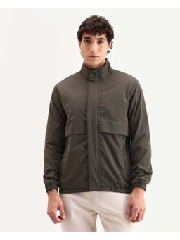 Rare Rabbit - Tim Olive Polyester Fabric High Neck Regular Fit Plain Jacket