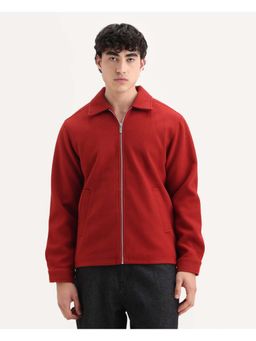 Rare Rabbit - Tweeder-25 Red Collared Neck Regular Fit Plain Jacket