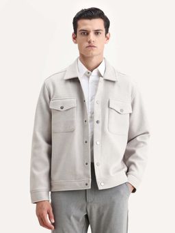 Rare Rabbit - Tweedo-25 Light Grey Relaxed Fit Full Sleeve Spread Collar Jacket