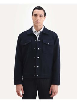 Rare Rabbit - Tweedo-25 Navy Blue Relaxed Fit Full Sleeve Spread Collar Jacket