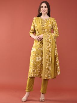 NEERU'S - Women Green Poly Silk Beads and Stones Kurta with Pant and Dupatta