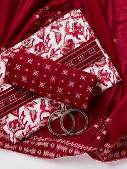 SALWAR STUDIO - Maroon Cotton Printed Unstitched Kurta with Pant and Dupatta