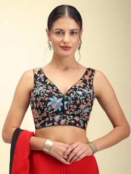 HAPPY OWL - Women Black Embroidered V Neck Stitched Blouse