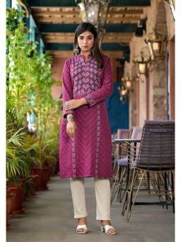 Juniper - Mauve Floral Embroidered Cotton Kurta