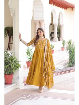 JATRIQQ - Women Mustard Vichitra with Rich Sequins and Zari Embroidered Gown