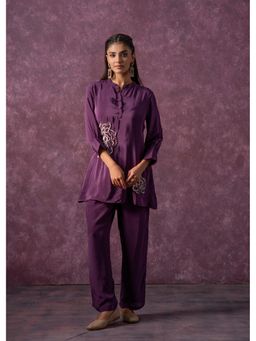 Juniper - Women Purple Viscose Beads and Stones Tunic with Pant