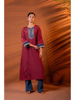 Juniper - Maroon Embroidered A-Line with Mirror and Thread Work Kurta