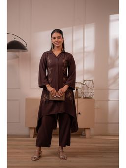Juniper - Women Brown Viscose Thread Work Kurta with Pant