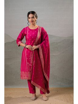 Juniper - Women Pink Polyester Printed Kurta with Pant and Dupatta