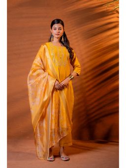 Juniper - Women Mustard Viscose Zari Kurta with Pant and Dupatta