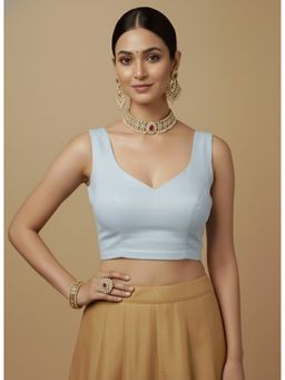 HAPPY OWL - Women Blue Capri Silk Stitched Blouse