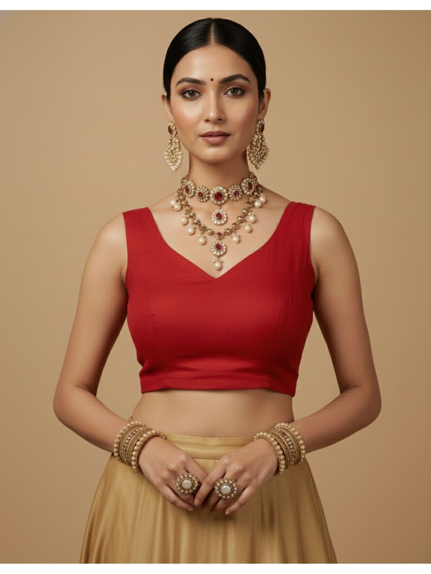 niraha Women Red Capri Silk Stitched Blouse-picture-16