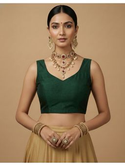 HAPPY OWL - Women Green Capri Silk Stitched Blouse