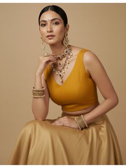 HAPPY OWL - Women Mustard Capri Silk Stitched Blouse