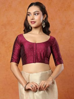 SALWAR STUDIO - Wine Taffeta Round Neck Stitched Blouse