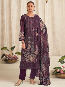 Stylee LIFESTYLE - Wine Georgette Digital Printed Unstitched Kurta with Pant and Dupatta