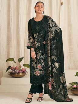 Stylee LIFESTYLE - Black Georgette Digital Printed Unstitched Kurta with Pant and Dupatta