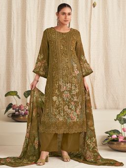 Stylee LIFESTYLE - Mustard Georgette Digital Printed Unstitched Kurta with Pant and Dupatta