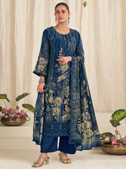 Stylee LIFESTYLE - Navy Blue Georgette Digital Printed Unstitched Kurta with Pant and Dupatta