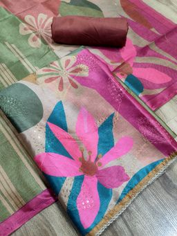 Stylee LIFESTYLE - Multi Assam Silk Digital Printed Unstitched Kurta with Pant and Dupatta