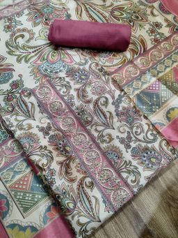 Stylee LIFESTYLE - Pink Assam Silk Digital Printed Unstitched Kurta with Pant and Dupatta