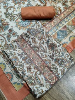 Stylee LIFESTYLE - Peach Assam Silk Digital Printed Unstitched Kurta with Pant and Dupatta