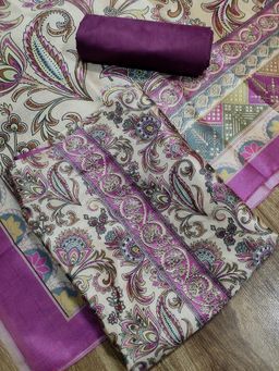 Stylee LIFESTYLE - Purple Assam Silk Digital Printed Unstitched Kurta with Pant and Dupatta