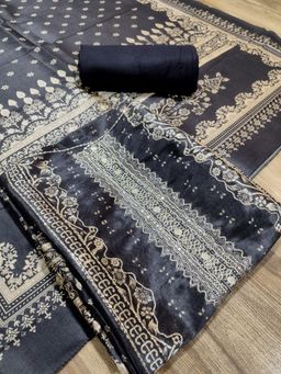 Stylee LIFESTYLE - Black Assam Silk Digital Printed Unstitched Kurta with Pant and Dupatta