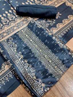 Stylee LIFESTYLE - Navy Blue Assam Silk Digital Printed Unstitched Kurta with Pant and Dupatta