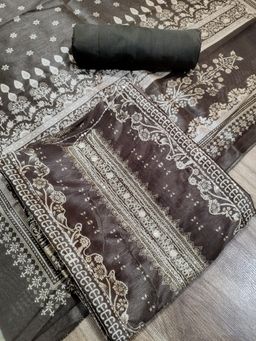 Stylee LIFESTYLE - Brown Assam Silk Digital Printed Unstitched Kurta with Pant and Dupatta