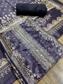 Stylee LIFESTYLE - Purple Assam Silk Digital Printed Unstitched Kurta with Pant and Dupatta