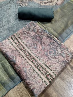 Stylee LIFESTYLE - Olive Assam Silk Digital Printed Unstitched Kurta with Pant and Dupatta