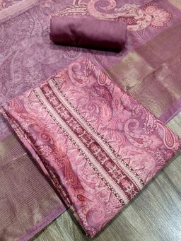 Stylee LIFESTYLE - Pink Assam Silk Digital Printed Unstitched Kurta with Pant and Dupatta