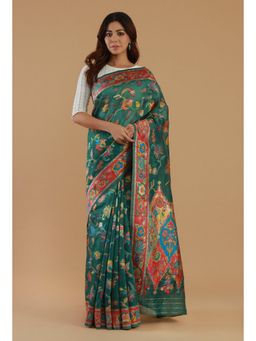 Tjori - Floral Kani Weave Silk Wool Saree with Unstitched Blouse
