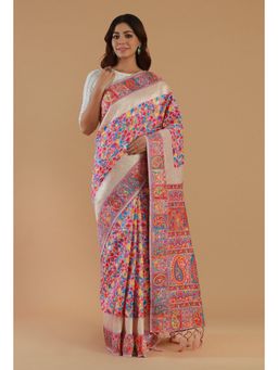 Tjori - Multicolor Kani Weave Silk Wool Saree with Unstitched Blouse