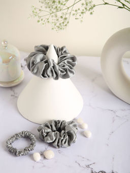 Spotstyl - Pure Silk Stardust Silver Scrunchie Collection - Pack of 3