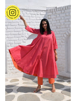HOUSE OF MOXA - Handwoven Checks Pink Flared Kurta