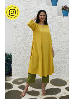 HOUSE OF MOXA - Yellow A Line Cotton Kurta with Panels