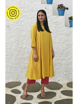 HOUSE OF MOXA - Yellow Flared Cotton Kurta with Square Neck
