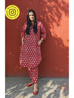 HOUSE OF MOXA - Red Hand Block Printed Antifit Co-Ord (Set of 2)