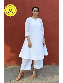 HOUSE OF MOXA - White A Line Cotton Panels Kurta and Pant (Set of 2)
