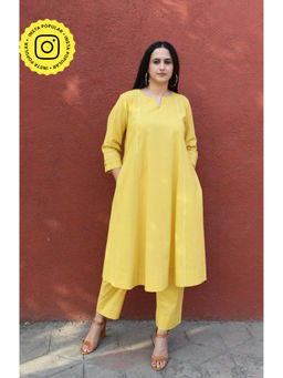 HOUSE OF MOXA - Yellow A Line Cotton Panels Kurta and Pant (Set of 2)