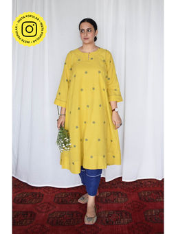 HOUSE OF MOXA - Sunshine Yellow Jamdani Kurta with Side Gathers