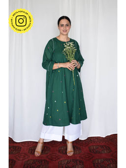HOUSE OF MOXA - Forest Green Jamdani Kurta with Side Gathers