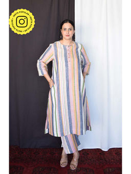HOUSE OF MOXA - Multicolour Striped Linen Kurta with Palazzo (Set of 2)